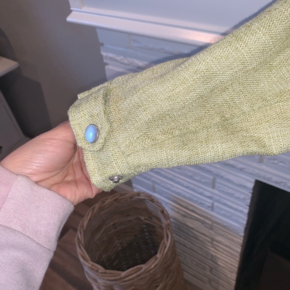 AVEC LES FILLES Green Knit Woven Zip Front Hooded Boxy Utility Jacket Size Large - Picture 6 of 6